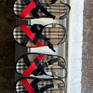 Burberry Kids Black and Red Plaid Sandals